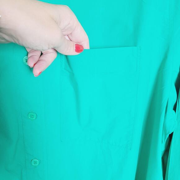 COS Shirt Womens 14 Green Button Down Long Sleeve 100% Cotton Pocket Collared - Picture 4 of 10